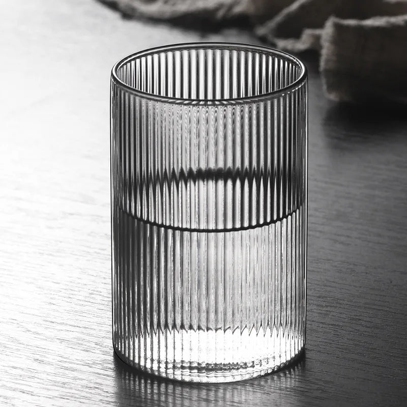 Japanese Ribbed Glass Coffee Mug, Heat-Resistant Striped Glass Cup, Transparent,