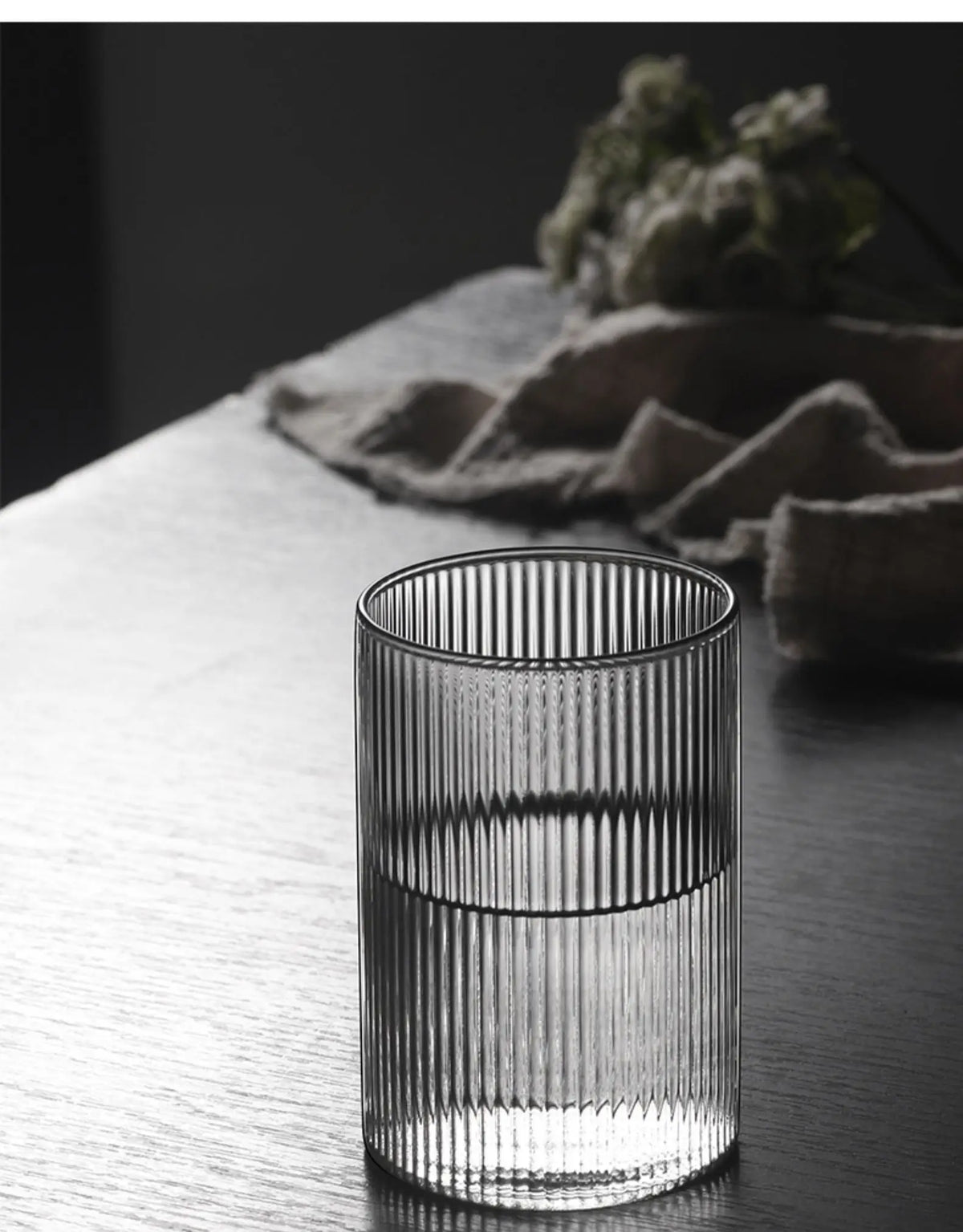 Japanese Ribbed Glass Coffee Mug, Heat-Resistant Striped Glass Cup, Transparent,