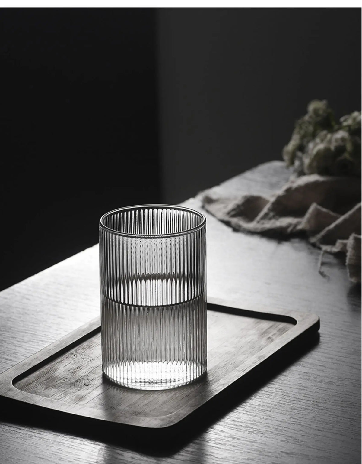 Japanese Ribbed Glass Coffee Mug, Heat-Resistant Striped Glass Cup, Transparent,