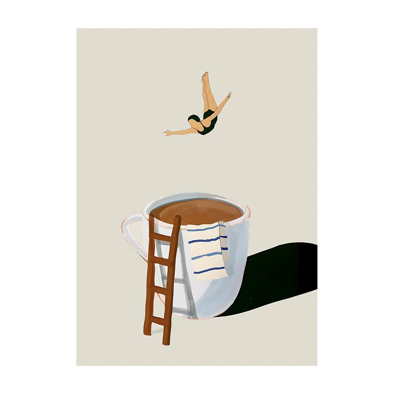 Coffee Diver Wall Art Cotton Canvas Print Kitchen Decor
