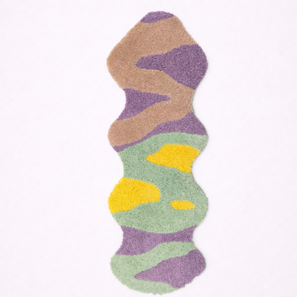 Colorful abstract runner rug irregular tufted design