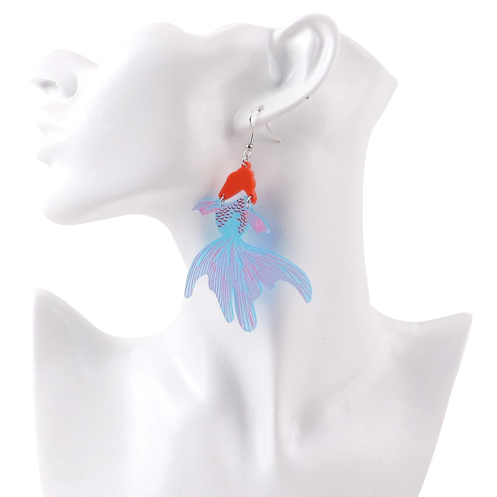 Colorful Fish Drop Earrings Orange Blue Aquatic Jewelry Ocean Lover Gift Playful Fashion Statement Accessory Unique Present Style Detail Fun statement earrings