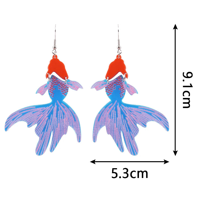 Colorful Fish Drop Earrings Orange Blue Aquatic Jewelry Ocean Lover Gift Playful Fashion Statement Accessory Unique Present Style Detail Fun statement earrings