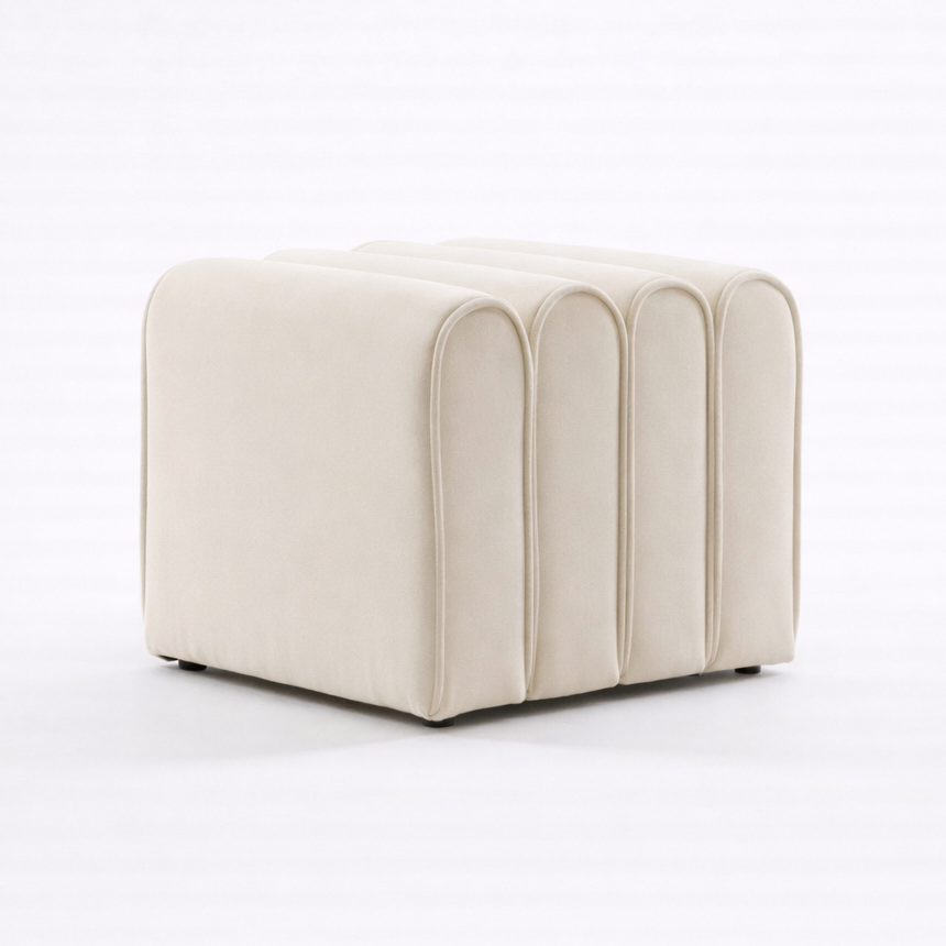 Cream beige upholstered ottoman curved foot stool