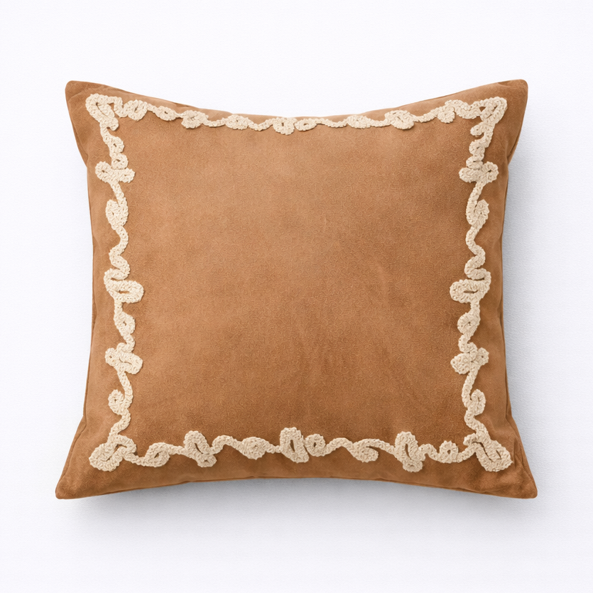 Cream embroidered geometric cushion cover in neutral 45 x 45cm square design