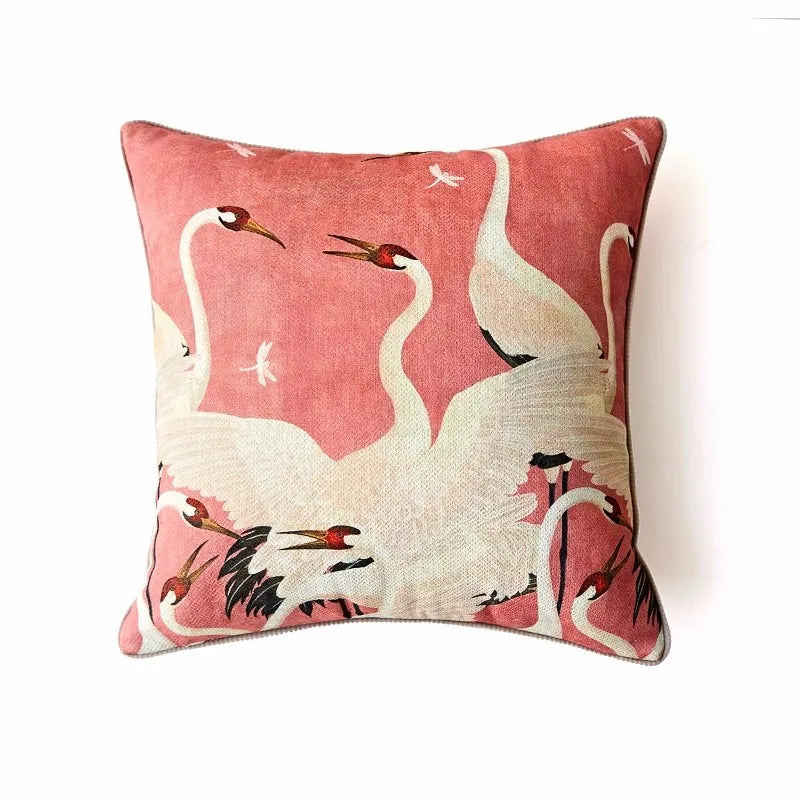 Decorative crane cushion cover vintage inspired home accent