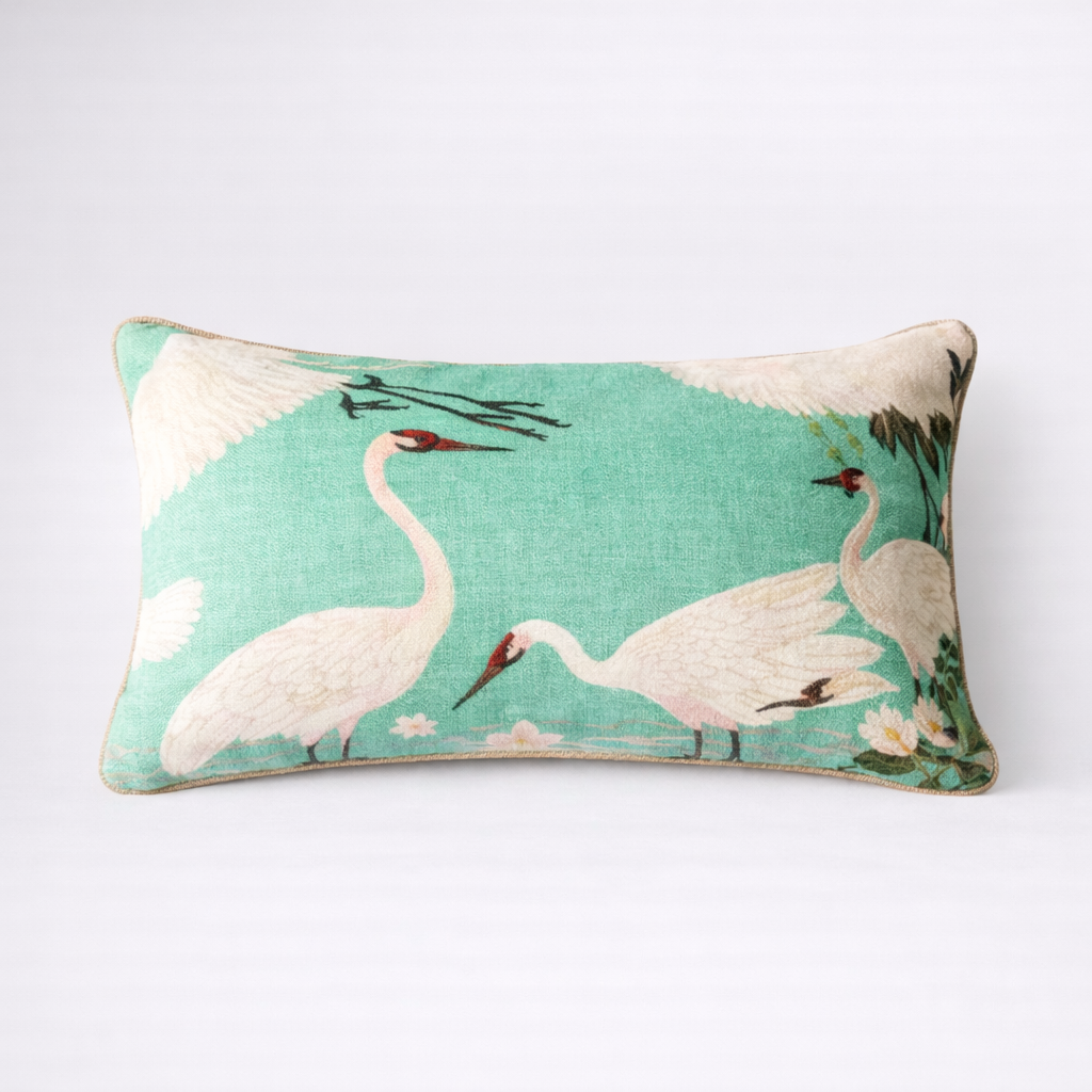 Dancing crane lumbar cushion cover bird decor 30x50cm