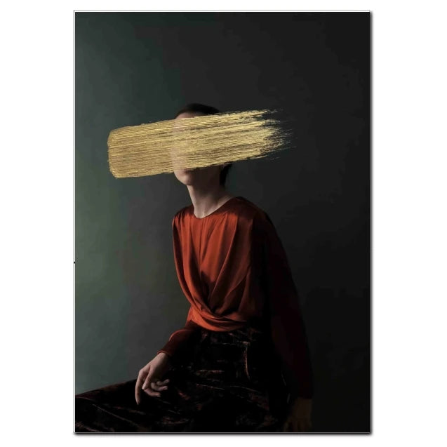 Moody figure print gold accent wall art