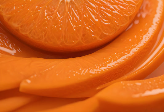 Close-up of vibrant orange citrus slices arranged artistically on a white background highlighting their juicy texture and refreshing color. Generative AI