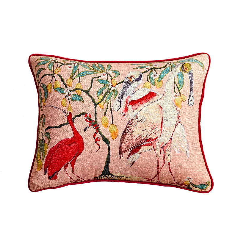 Artistic bird pillow cover in multiple sizes for nature inspired home decor