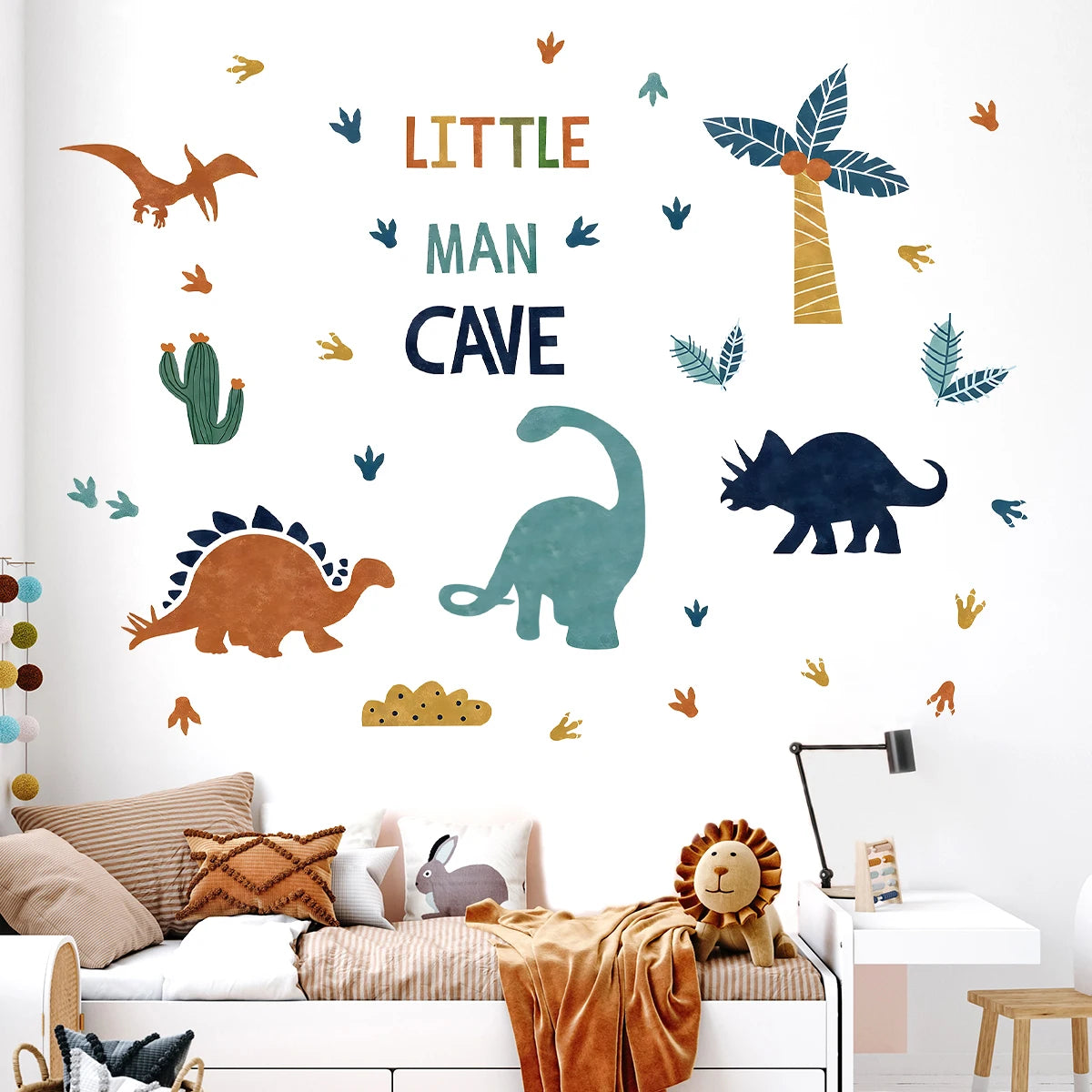 Dinosaur Wall Stickers Removable Waterproof Kid Room Nursery Decals Bedroom Makeover Playroom Decor Toddler Gift Renter Friendly 30x60cm Art