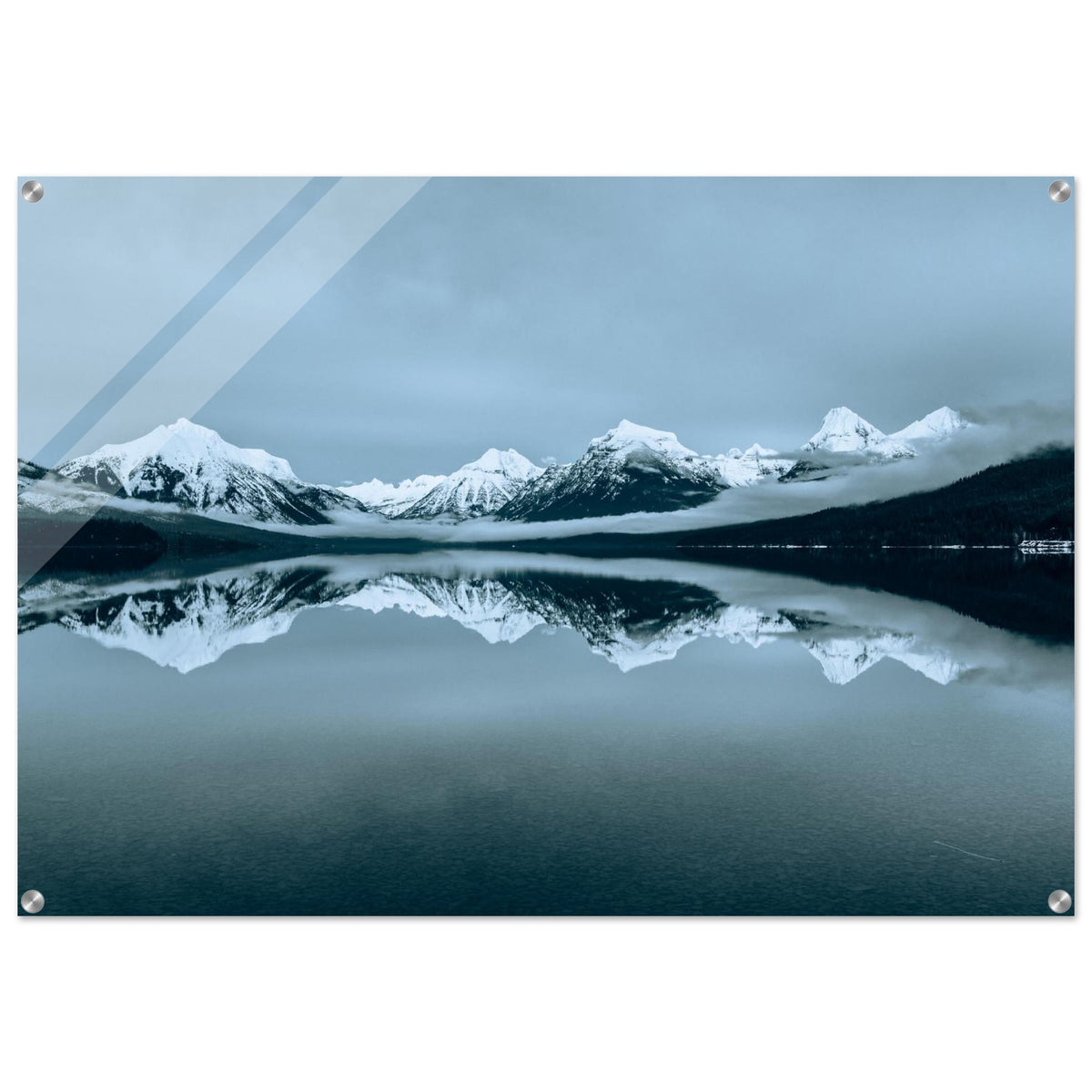 Serene Mountain Reflection Acrylic Print - Winter Lake Landscape Art PD_309