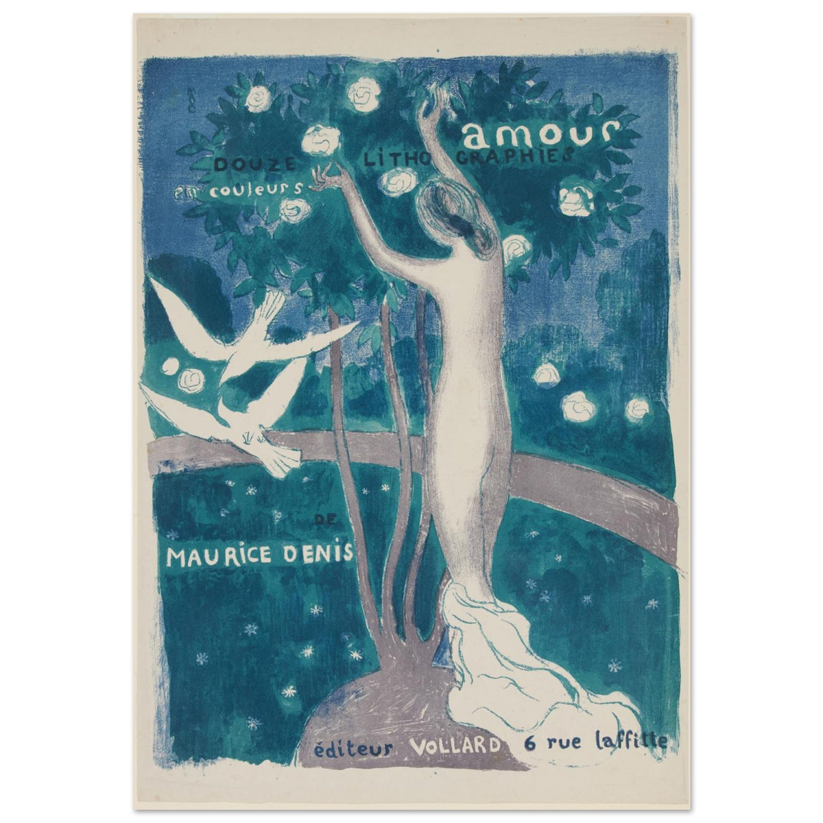 Maurice Denis 'Amour' Lithograph Foam Board Print – Teal & White Art Nouveau Wall Decor PD_321