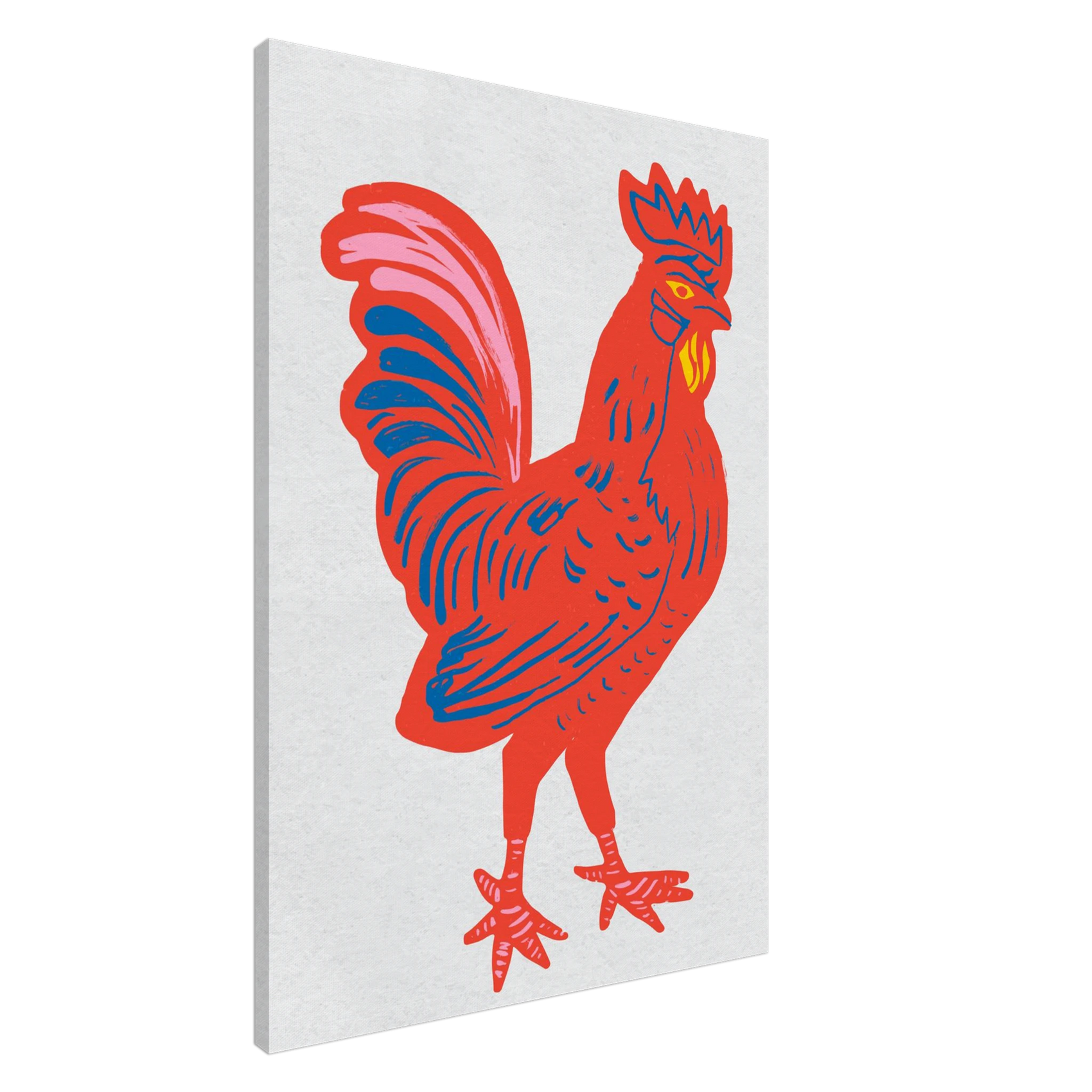 Vibrant Red Rooster Folk Art Canvas Print – Bold & Bright Farmhouse Wall Decor in Various Sizes