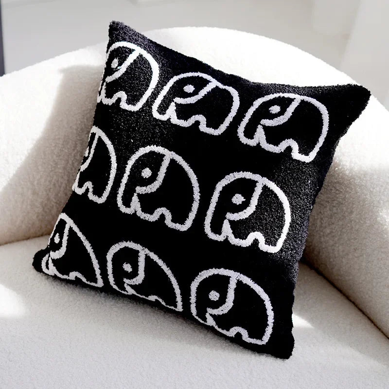 Cotton elephant pillowcase with embroidered animal design for modern sofa decor
