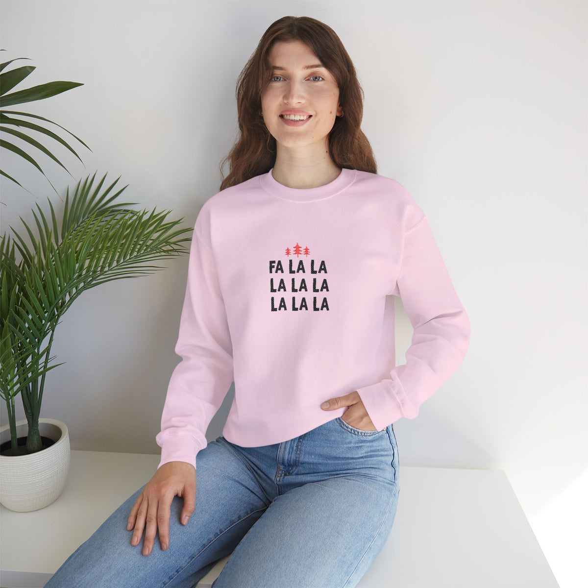 Embroidered Fa La La Sweatshirt Minimalist Holiday Pullover Cozy Neutral Crewneck Aesthetic Christmas – product image 13