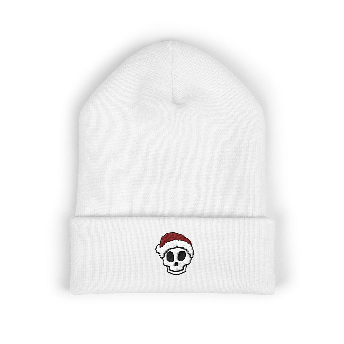 Embroidered Skull Santa Beanie Gift For Sister Christmas Cuffed Hat Present For Brother Gothic Winter