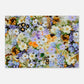 Poster of a dense illustration of pastel flowers with orange accents against a pale background