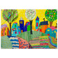 Whimsical colorful village folk landscape #PD_361 acrylic print artwork detail
