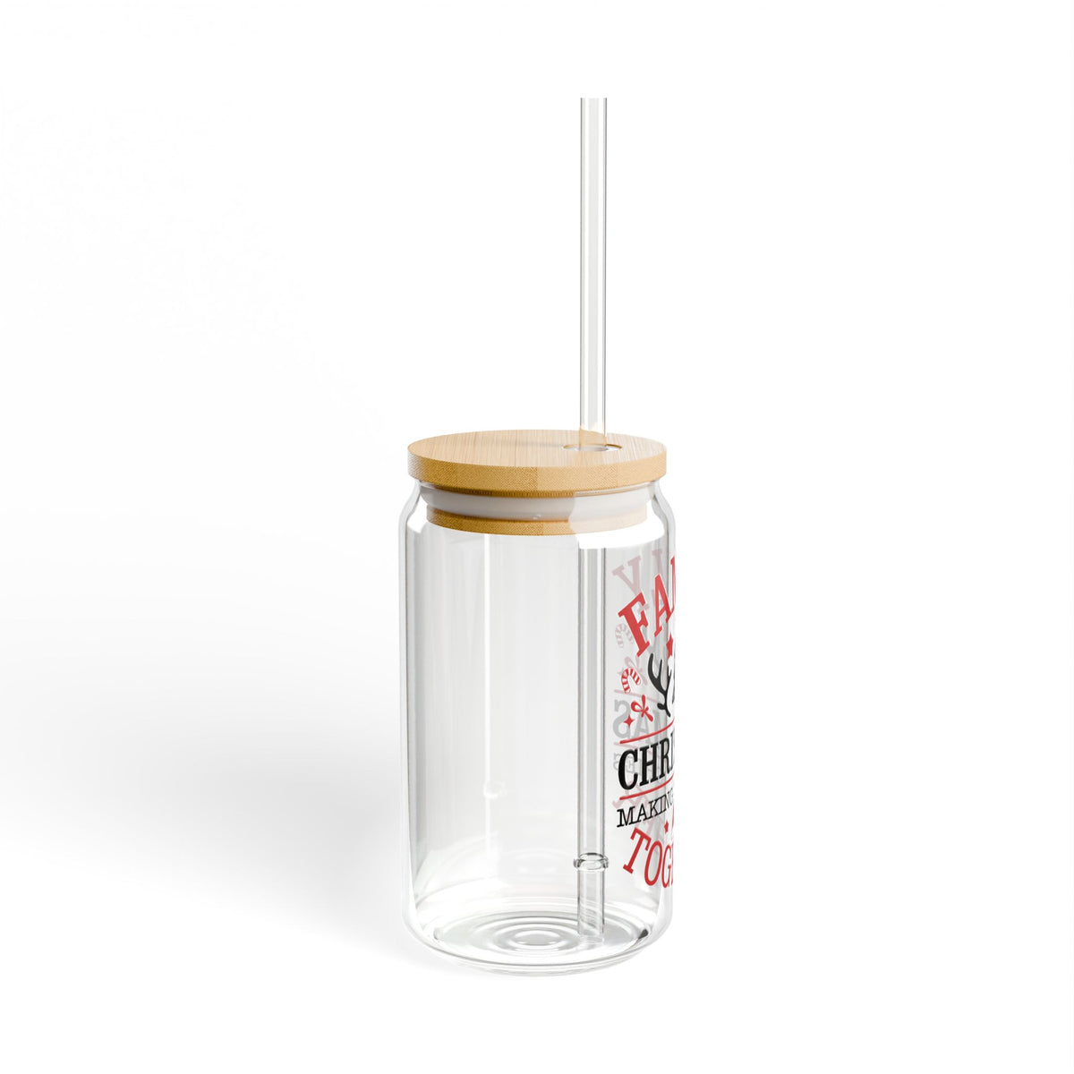 Family Christmas Glass Cup Gift For Mom Holiday Iced Coffee Tumbler Present For Grandma Bamboo Lid – product image 2