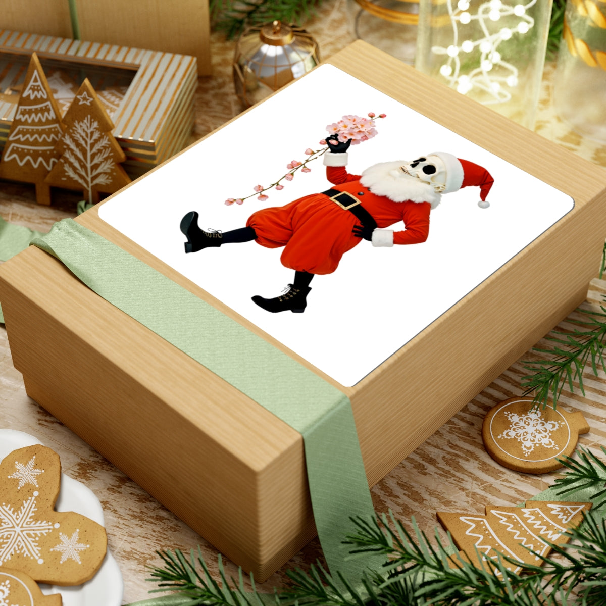 Festive Skeleton Santa Stickers Christmas Ghost Decal For Gift Giving, Floral Christmas Sticker – product image 10