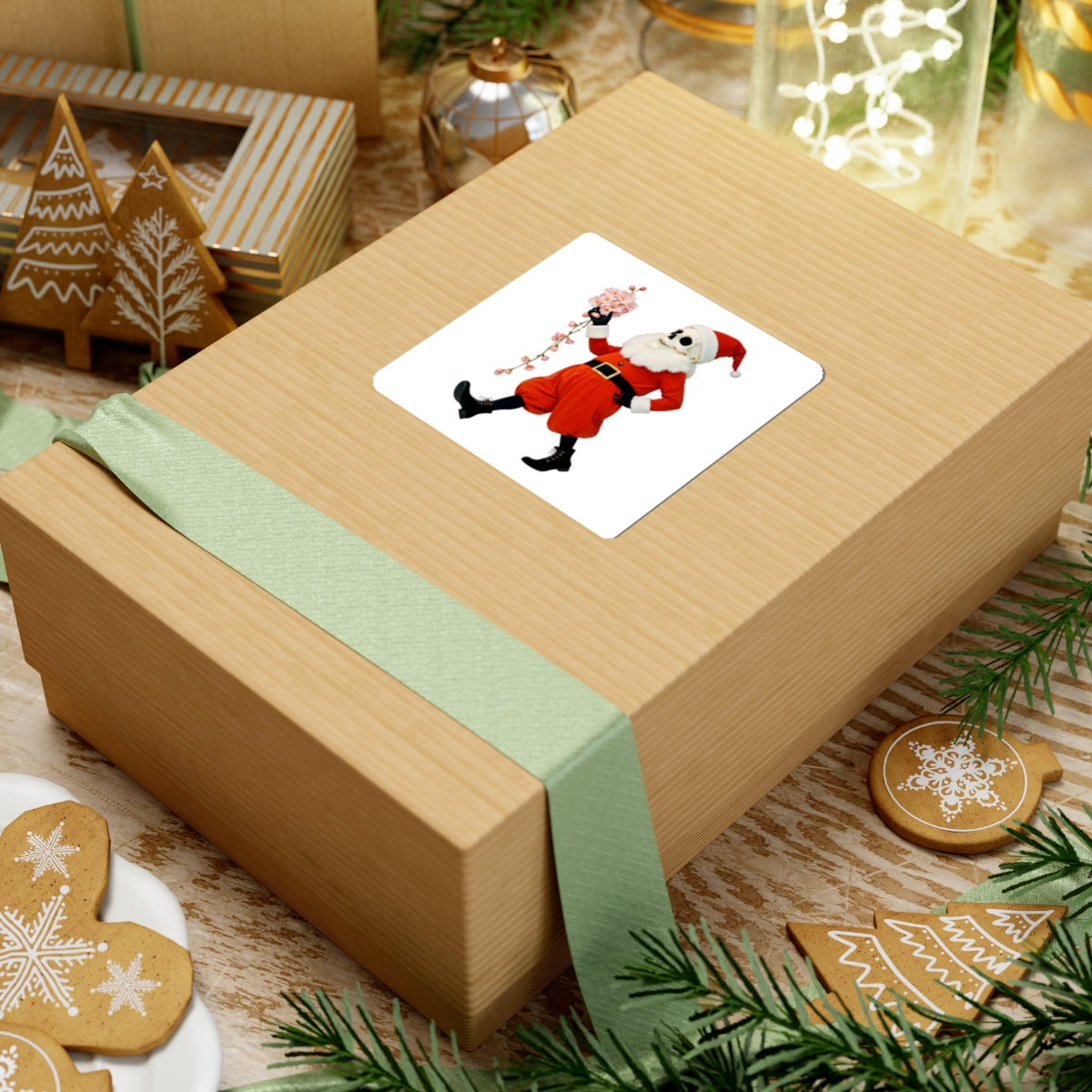 Festive Skeleton Santa Stickers Christmas Ghost Decal For Gift Giving, Floral Christmas Sticker – product image 6