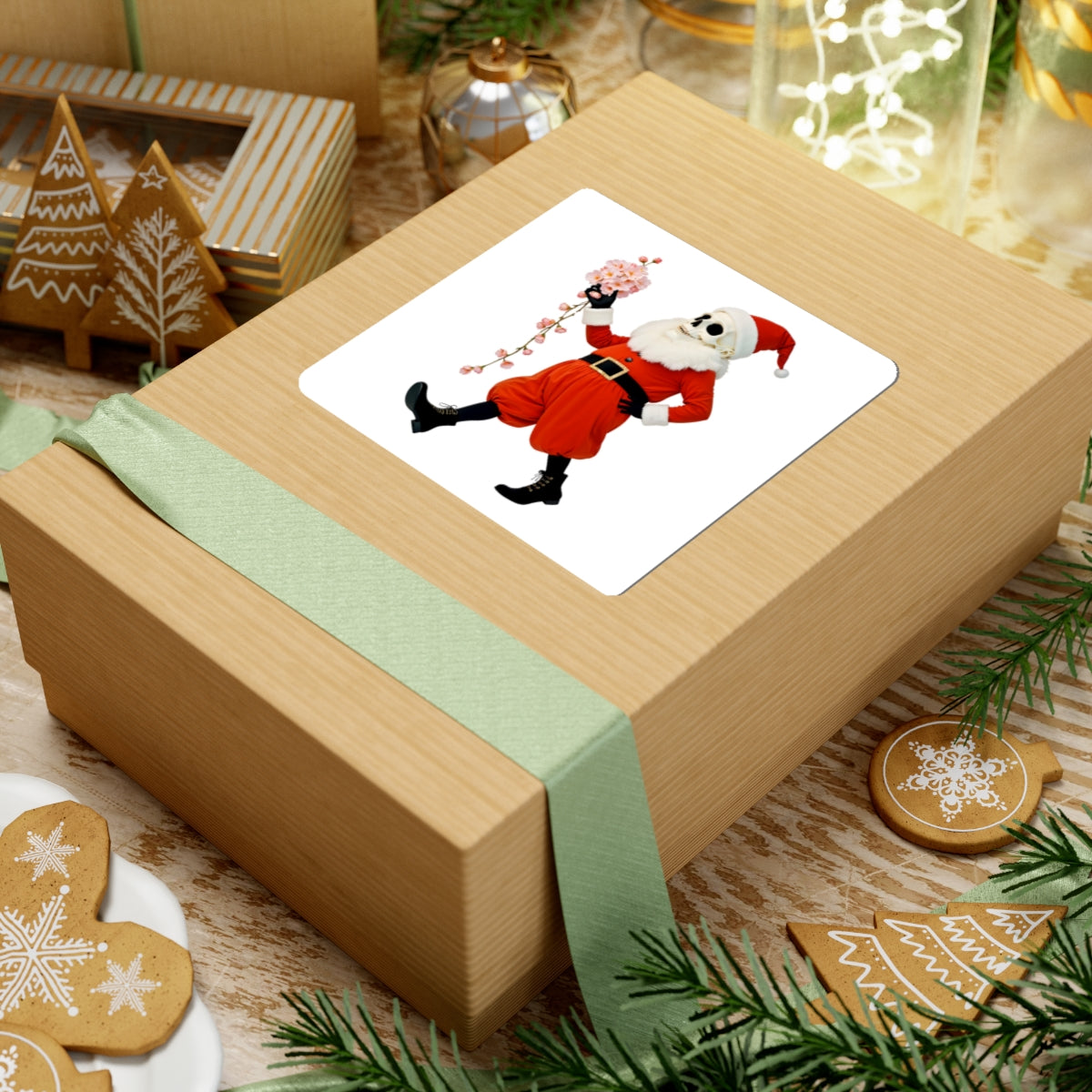 Festive Skeleton Santa Stickers Christmas Ghost Decal For Gift Giving, Floral Christmas Sticker – product image 8