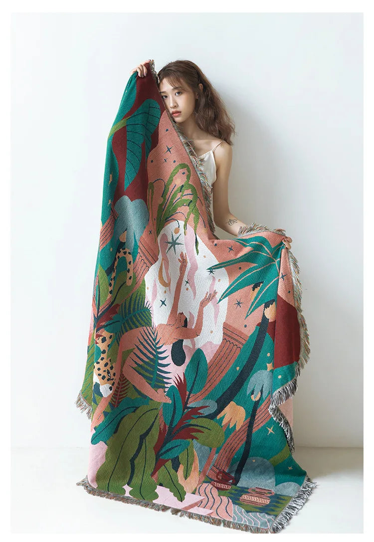 Forest botanical woven throw blanket product detail view 3