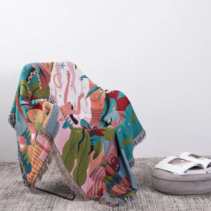 Forest botanical woven throw blanket product detail view 5