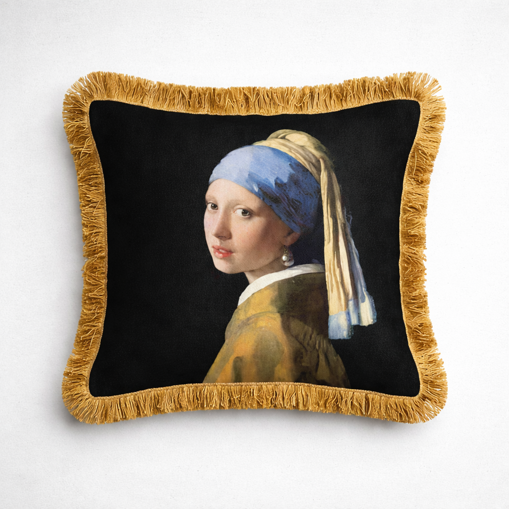 Girl With A Pearl Earring Cushion Cover Art on a clean background