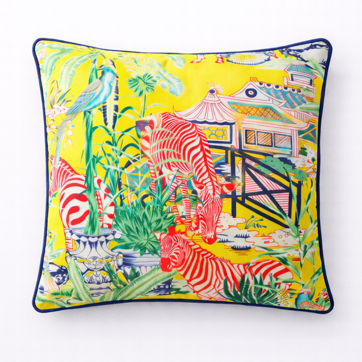 Golden floral velvet cushion cover botanical decor
