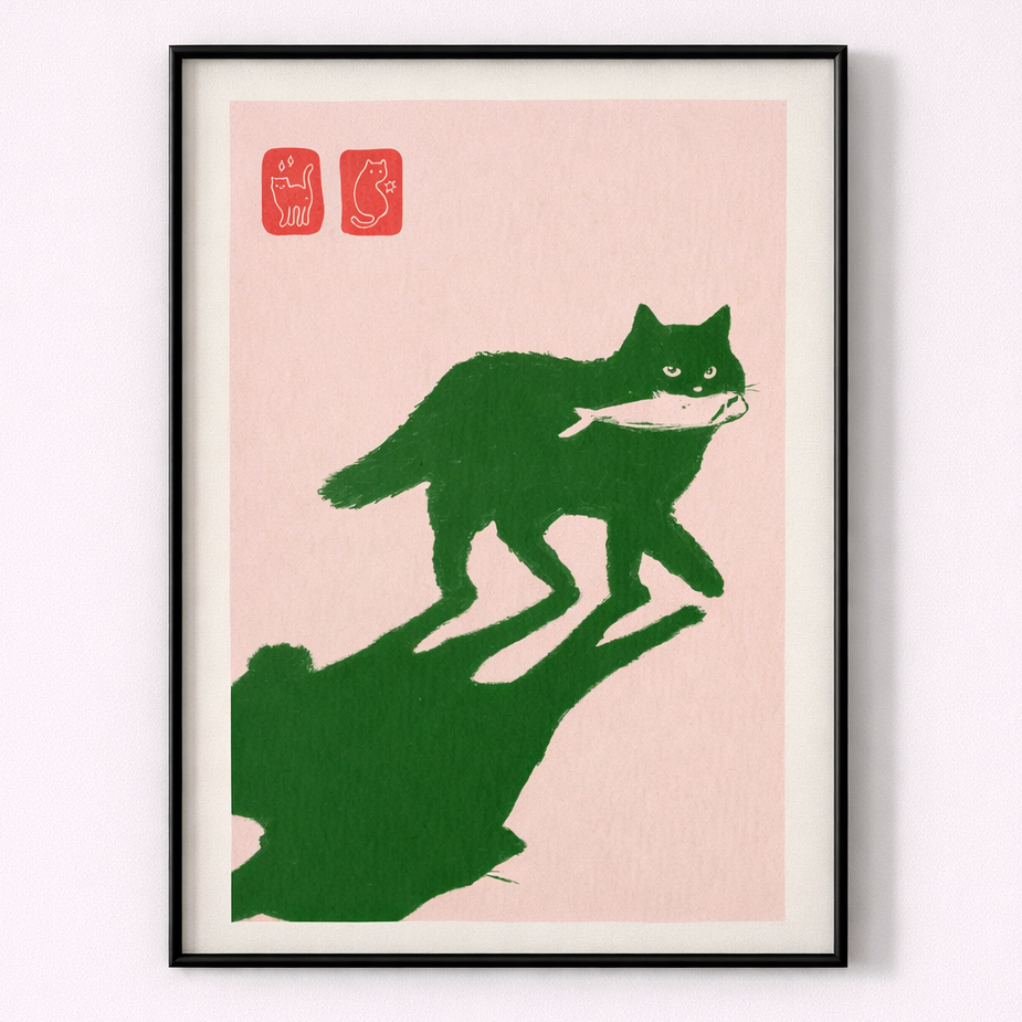 Green Cat Fish cotton canvas wall art
