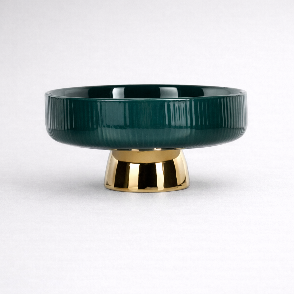 Green ceramic pedestal bowl decorative fruit plate