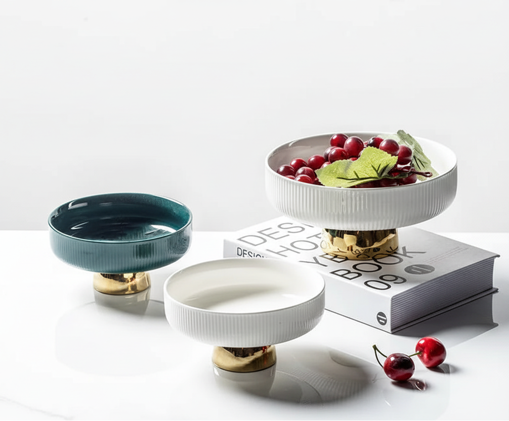 Green footed ceramic bowl modern table centerpiece