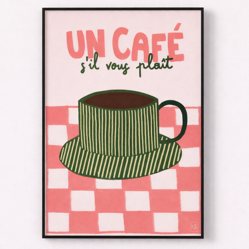 Green Coffee Cup cotton canvas wall art shown in product image 1