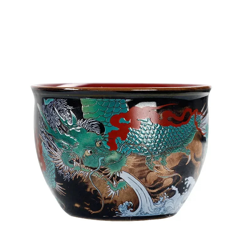 green dragon ceramic tea cup alternate detail and styling image
