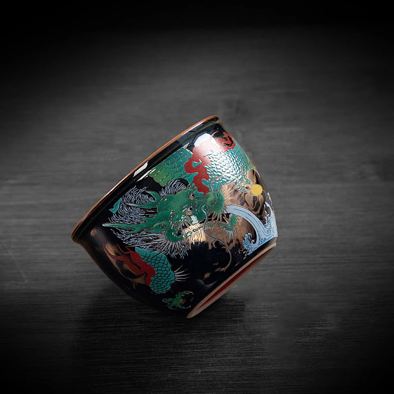 green dragon ceramic tea cup alternate detail and styling image