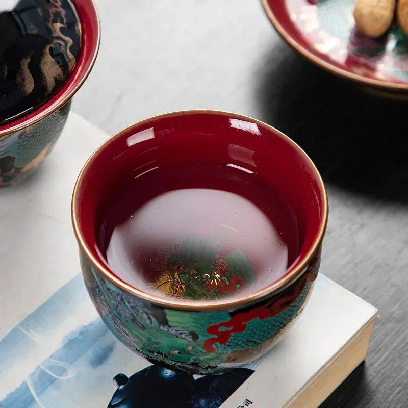 green dragon ceramic tea cup alternate detail and styling image