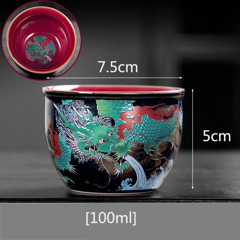 green dragon ceramic tea cup alternate detail and styling image
