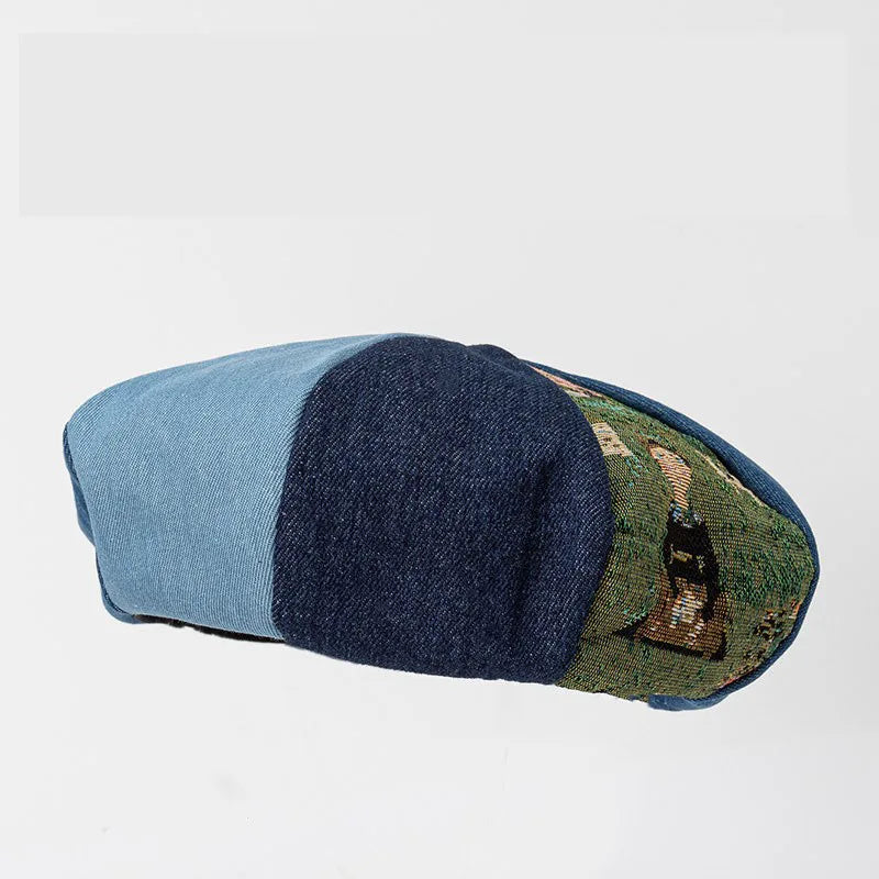 Green Embroidered Beret Hat Retro French Style Cap Cottagecore Fashion Artist Painter Accessory Fall Outfit Best Friend Gift Womens Headwear embroidered beret hat shown in product image 4