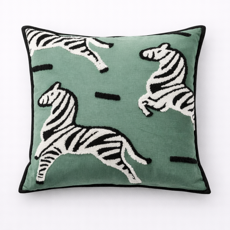 Green Horse Embroidered Cushion Cover Equestrian Animal Pillow Sofa shown as the main product