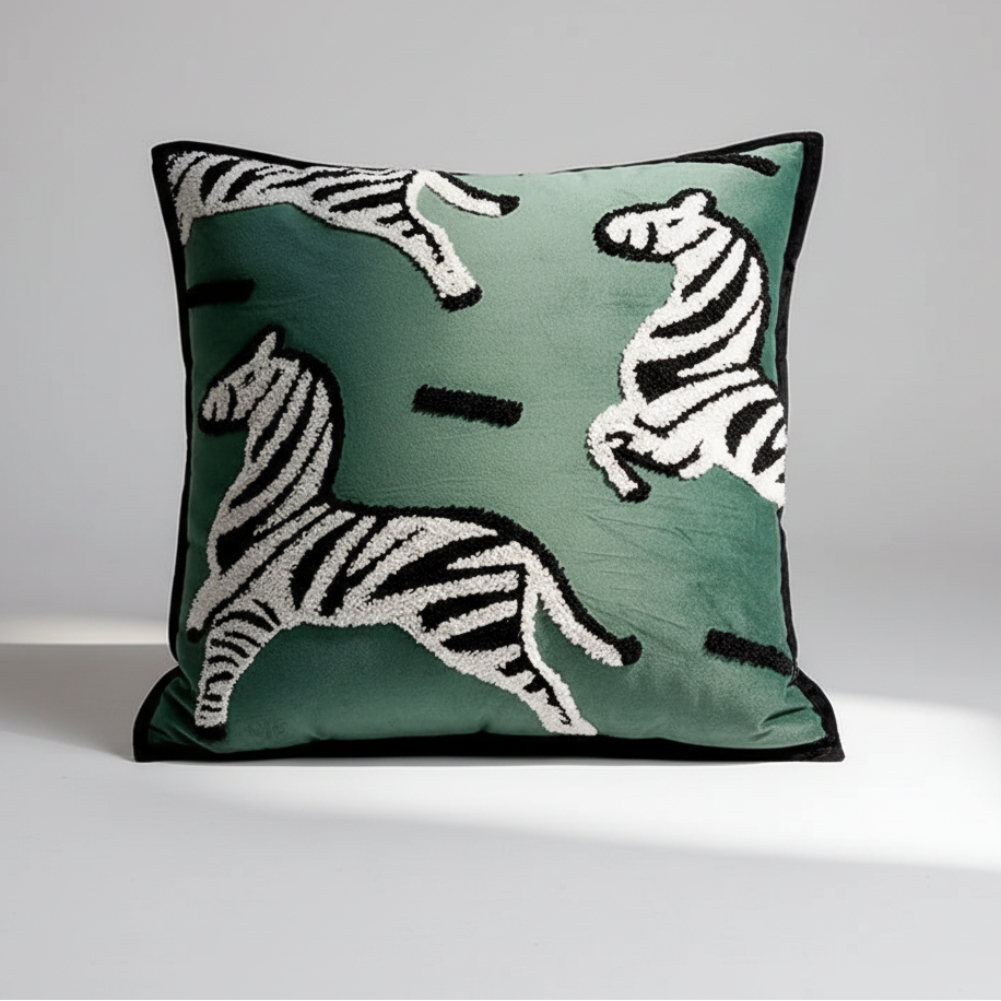 Green Horse Embroidered Cushion Cover Equestrian Animal Pillow Sofa shown in alternate product detail