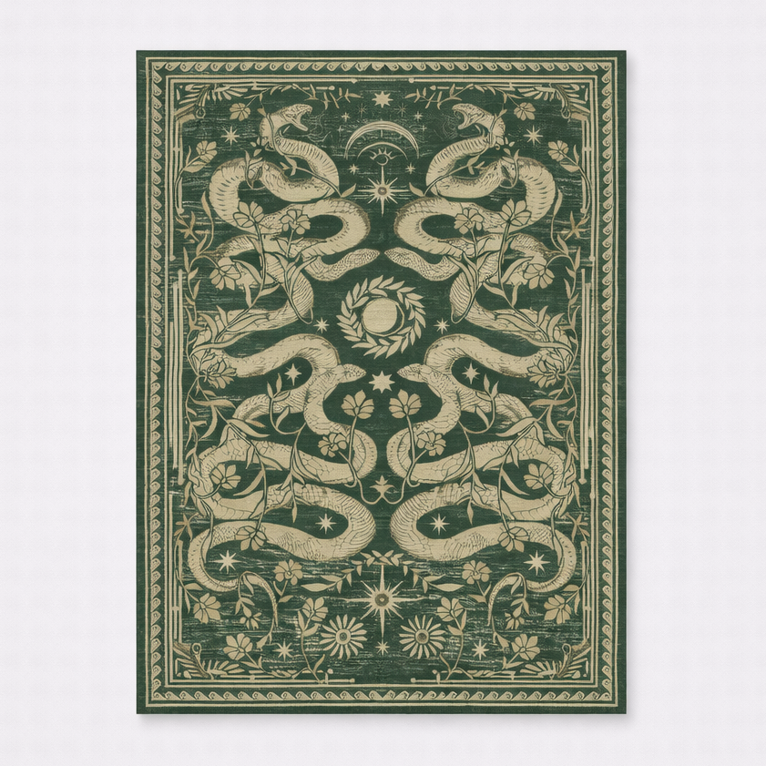 Green snake floral rug gold botanical area carpet