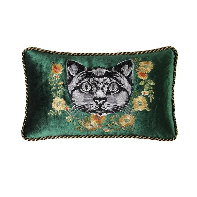 grey cat floral lumbar cover alternate detail and styling image