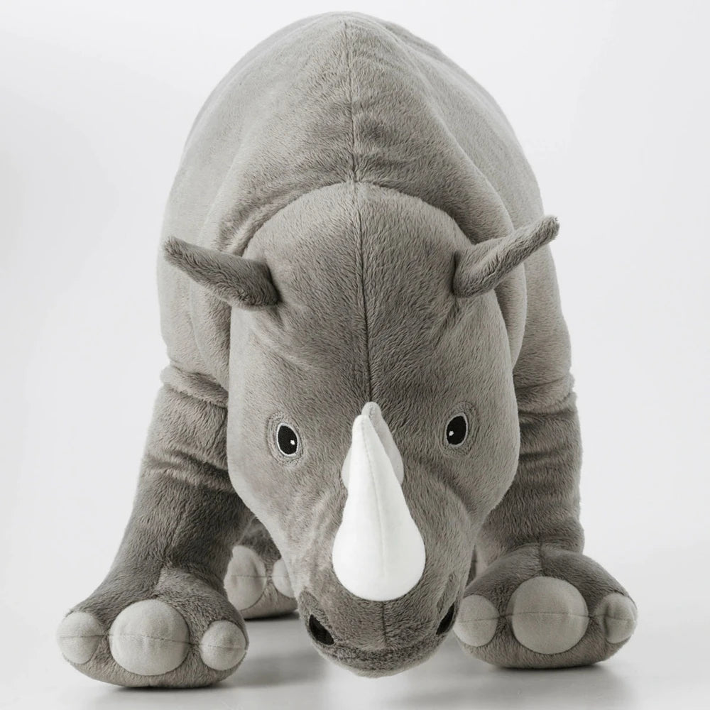 Grey Rhinoceros Plush Toy Soft Stuffed Animal Kids Bedroom Nursery Decor Safari Cuddle Doll Birthday Gift Childrens Pillow Jungle Accent Toy