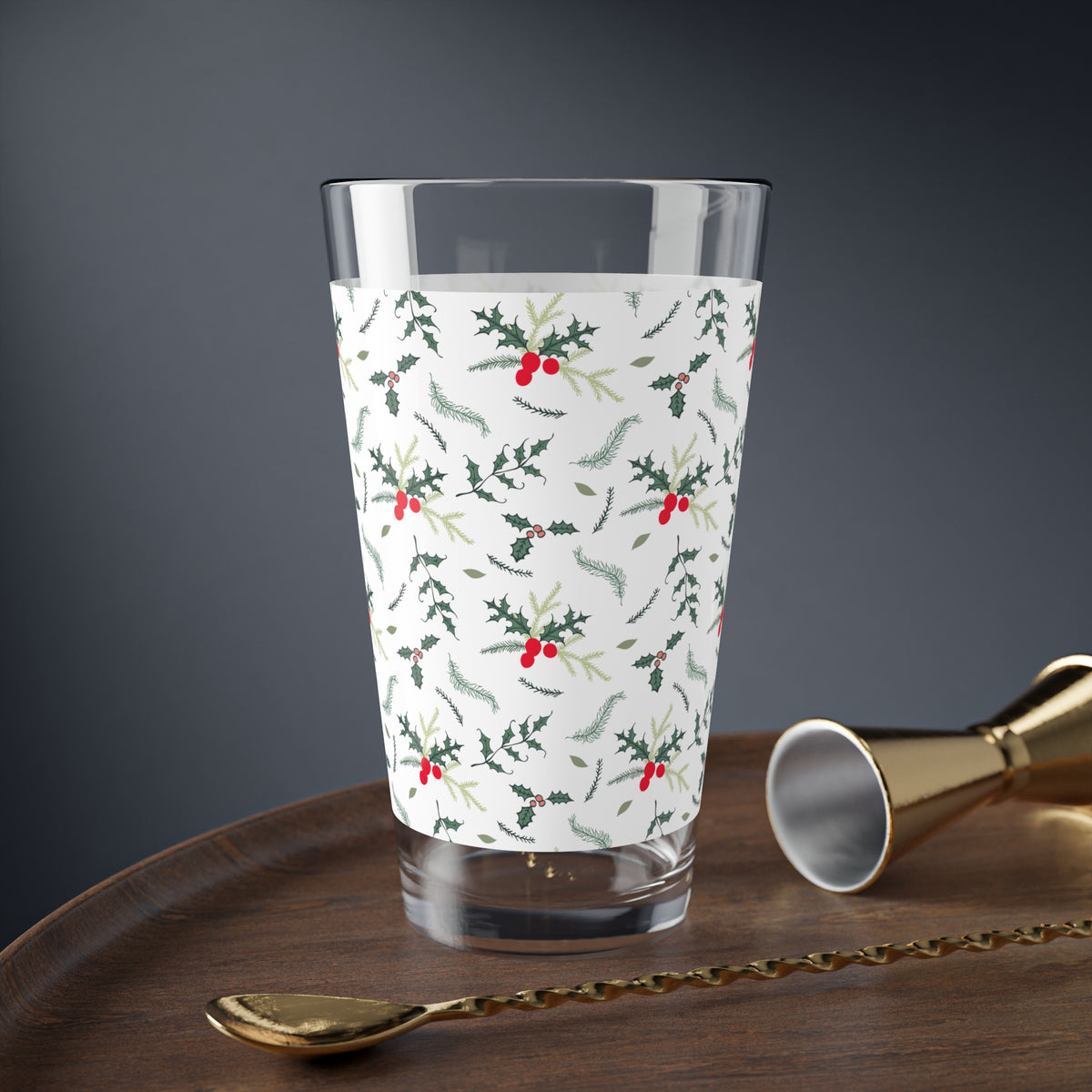 Holly Botanical Mixing Glass Gift For Couple Christmas Barware Present For Friends Evergreen Berry – product image 5