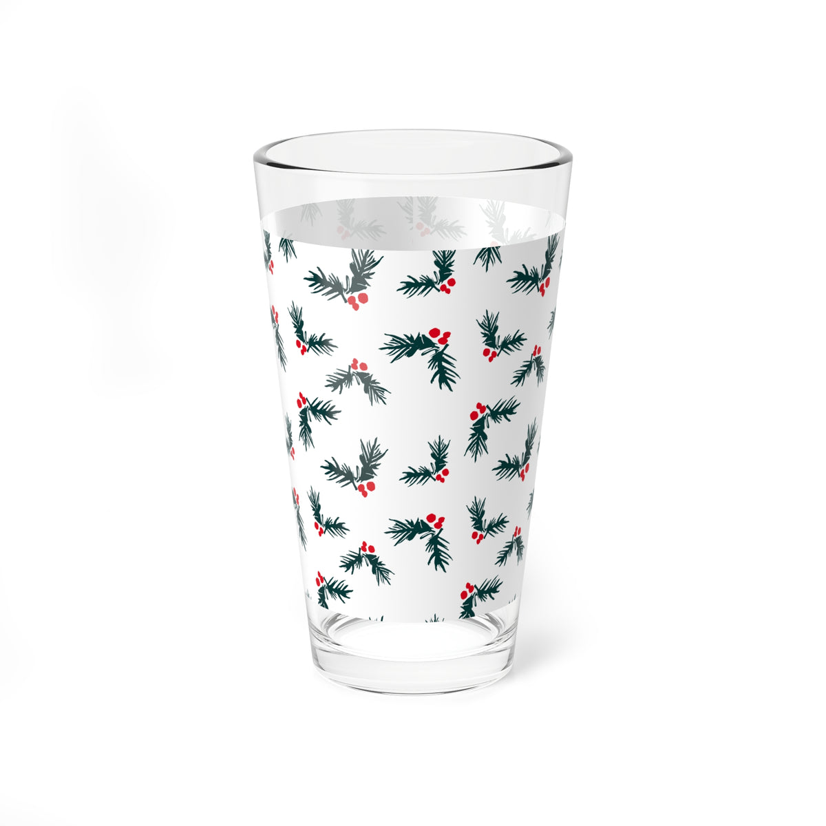 Holly Sprig Pint Glass Brother Gift Sister Present Holiday Barware Seasonal Mixer Cup Winter Table