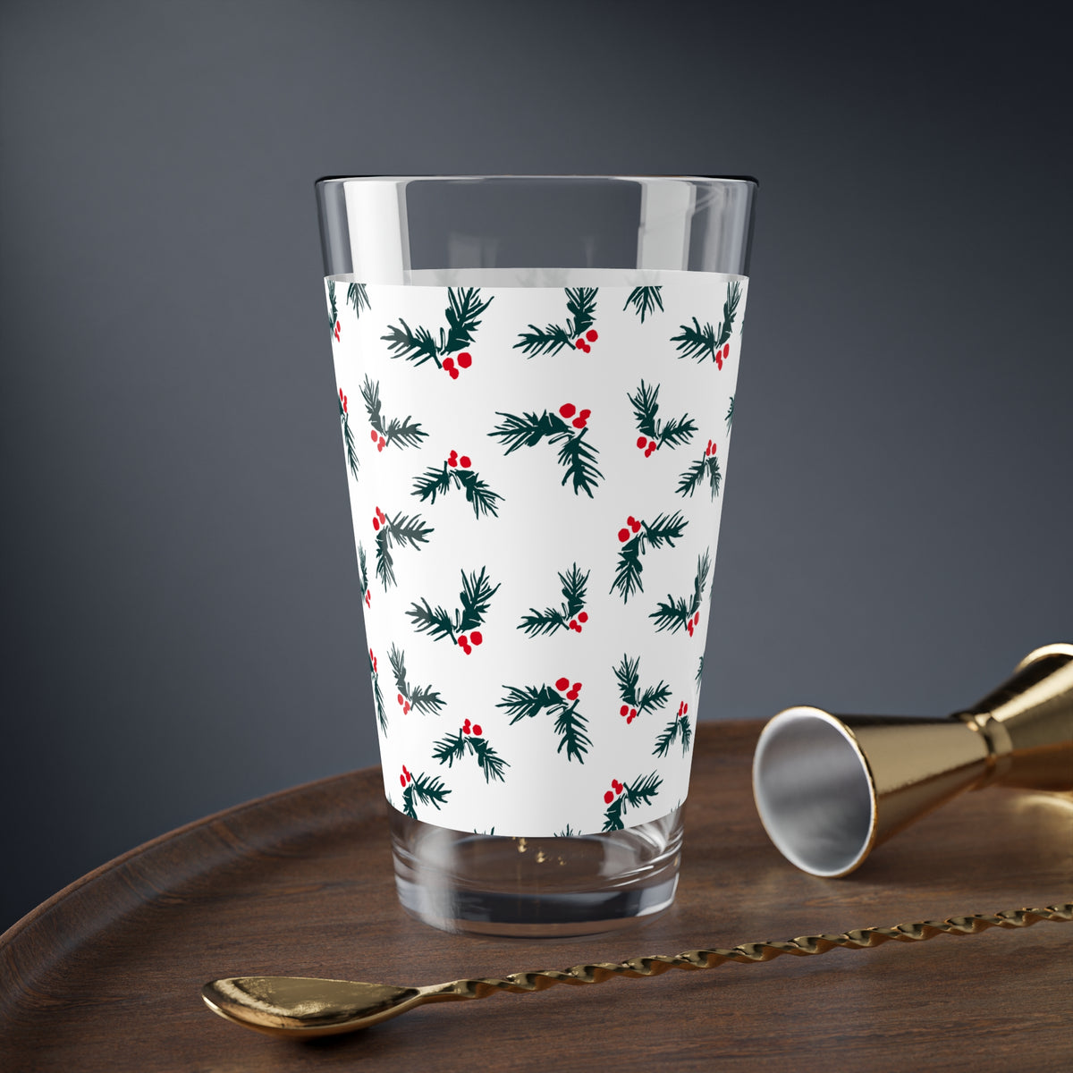 Holly Sprig Pint Glass Brother Gift Sister Present Holiday Barware Seasonal Mixer Cup Winter Table – product image 5