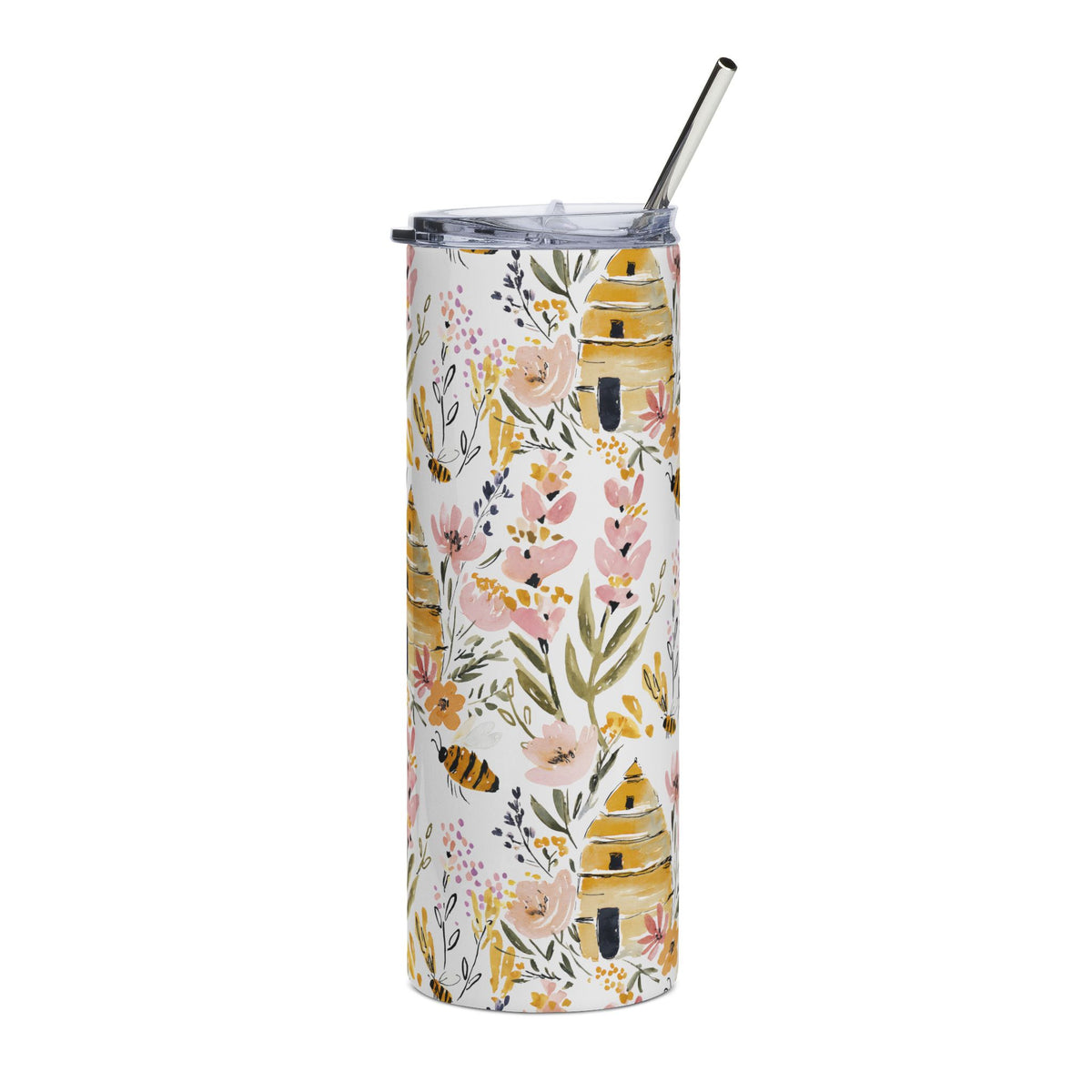Honey Bees Tumbler Gift For Bee Lovers Cup Floral Tumbler Yellow Steel Straw, Spring Flower Drinkware – product image 4