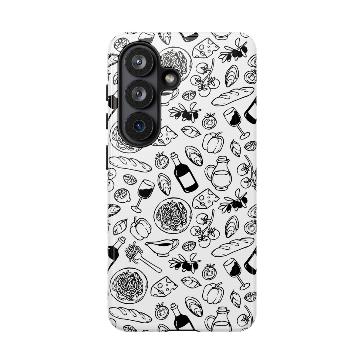 Italian Food Phone Case for Women Minimal Black White Cover Cute Pasta Lover Gift Chic European Style